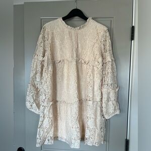 Elegant Cream Lace Long Sleeve Dress
